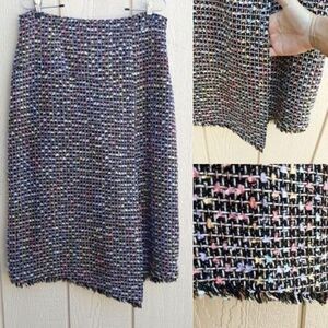 90's Carlucci Embroidery Plaid Pastel Rainbow Tweed Frayed Hem Wrap Skirt Sz 10